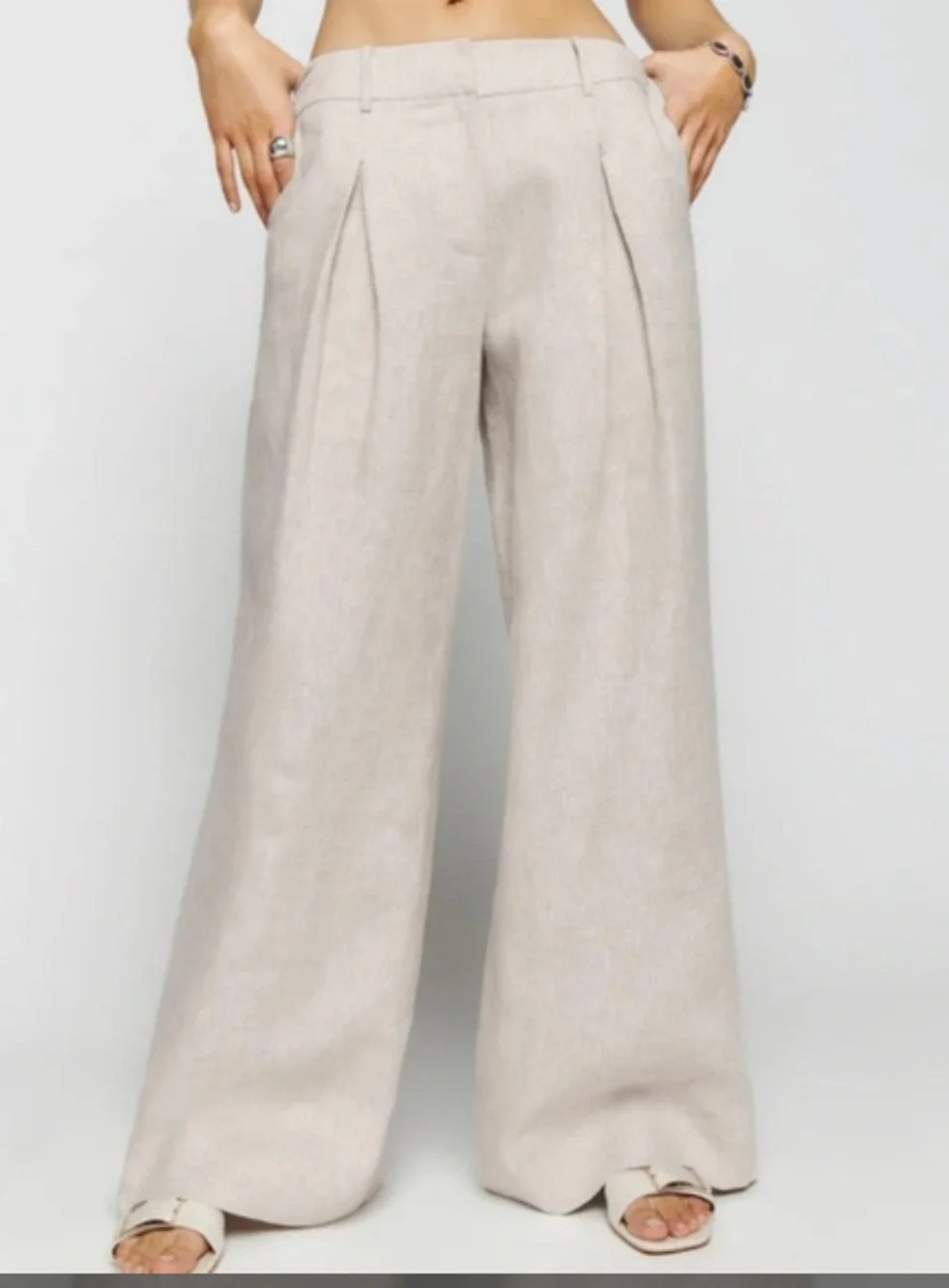 Reformation Asher Linen Low Rise Pant in Oatmeal Womans 8 NWT